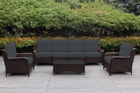 Fully Assembled Ohana 7-Piece Summit Collection Outdoor Patio Wicker Seating Set, Oversized High-Back Club Chairs with 6" RainShield Cushions