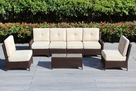 Fully Assembled Ohana 7-Piece Summit Collection Outdoor Patio Wicker Seating Set, Oversized High-Back Chairs with 6" RainShield Cushions