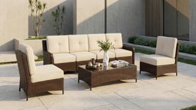 Fully Assembled Ohana 7-Piece Summit Collection Outdoor Patio Wicker Seating Set, Oversized High-Back Chairs with 6" RainShield Cushions