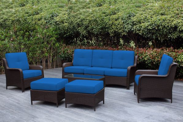 Fully Assembled Ohana 8-Piece Summit Collection Outdoor Patio Wicker Seating Set, Oversized High-Back Chairs with 6" RainShield Cushions