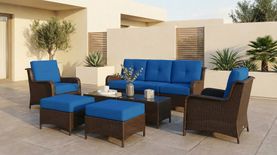Fully Assembled Ohana 8-Piece Summit Collection Outdoor Patio Wicker Seating Set, Oversized High-Back Chairs with 6" RainShield Cushions