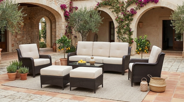 Fully Assembled Ohana 8-Piece Summit Collection Outdoor Patio Wicker Seating Set, Oversized High-Back Chairs with 6" RainShield Cushions