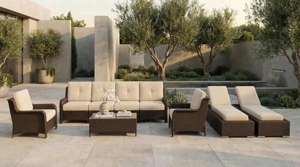 Fully Assembled Ohana 9-Piece Summit Collection Outdoor Patio Wicker Combo Set with Chaise Lounges, High-Back Sectional with 6" RainShield Cushions