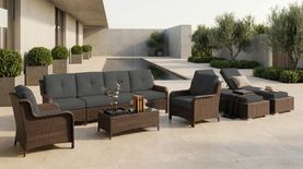 Fully Assembled Ohana 9-Piece Summit Collection Outdoor Patio Wicker Combo Set with Chaise Lounges, High-Back Sectional with 6" RainShield Cushions
