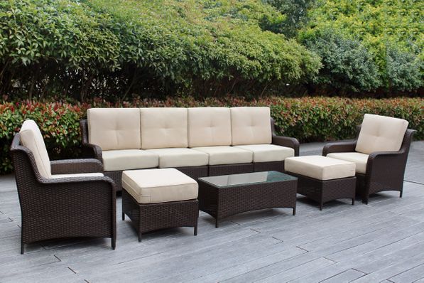 Fully Assembled Ohana 9-Piece Summit Collection Outdoor Patio Wicker Seating Set, Oversized High-Back Chairs with 6" RainShield Cushions