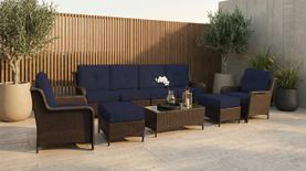 Fully Assembled Ohana 9-Piece Summit Collection Outdoor Patio Wicker Seating Set, Oversized High-Back Chairs with 6" RainShield Cushions