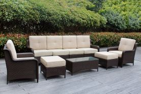 Fully Assembled Ohana 9-Piece Summit Collection Outdoor Patio Wicker Seating Set, Oversized High-Back Chairs with 6" RainShield Cushions