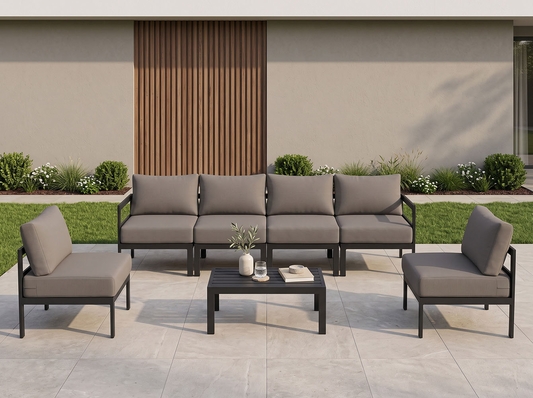 Fully Assembled Ohana Depot 7 Piece Outdoor Patio Aluminum Furniture Set with 6-inch Rainshield Cushions
