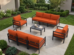 Fully Assembled Ohana Depot 9 Piece Outdoor Patio Aluminum Furniture Set with 6-inch Rainshield Cushions