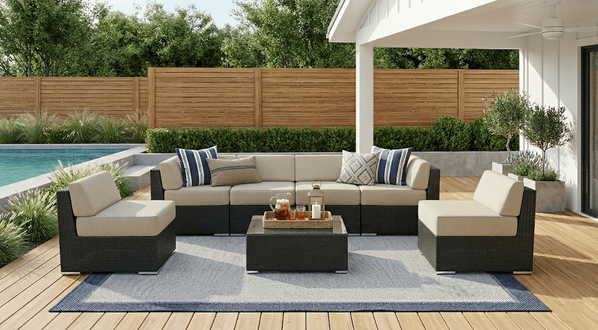 Fully Assembled Rainshield Patio Furniture 7 Piece Sectional with 6 inch Water Protection Cushions