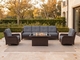 Fully Assembled Ohana Summit 7-Piece Outdoor Wicker Furniture Set, Swivel Rocking Club Chairs with 6-Inch RainShield Cushions and 42-Inch Gas Fire Pit Table