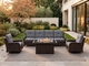 Fully Assembled Ohana Summit 7-Piece Outdoor Wicker Furniture Set, Swivel Rocking Club Chairs with 6-Inch RainShield Cushions and 42-Inch Gas Fire Pit Table