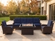 Fully Assembled Ohana Summit 7-Piece Outdoor Wicker Furniture Set, Swivel Rocking Club Chairs with 6-Inch RainShield Cushions and 42-Inch Gas Fire Pit Table