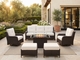 Fully Assembled Ohana Summit 8-Piece Outdoor Wicker Furniture Set, Swivel Rocking Club Chairs with 6-Inch RainShield Cushions and 42-Inch Gas Fire Pit Table