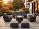 Fully Assembled Ohana Summit 8-Piece Outdoor Wicker Furniture Set, Swivel Rocking Club Chairs with 6-Inch RainShield Cushions and 42-Inch Gas Fire Pit Table