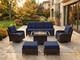 Fully Assembled Ohana Summit 8-Piece Outdoor Wicker Furniture Set, Swivel Rocking Club Chairs with 6-Inch RainShield Cushions and 42-Inch Gas Fire Pit Table