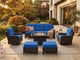Fully Assembled Ohana Summit 8-Piece Outdoor Wicker Furniture Set, Swivel Rocking Club Chairs with 6-Inch RainShield Cushions and 42-Inch Gas Fire Pit Table