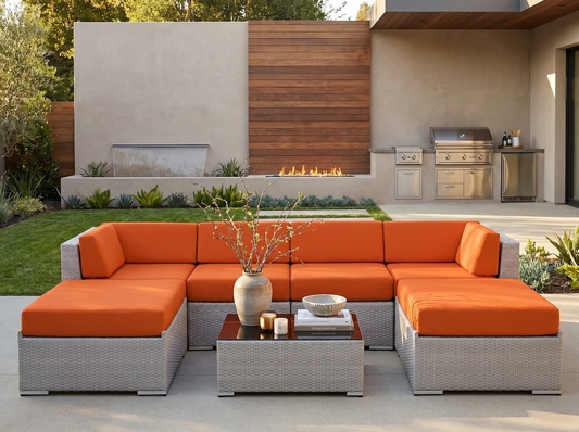 Fully Assembled Rainshield Patio Furniture 7 Piece U-Shape Sectional with 6 inch Water Protection Cushions