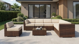 Fully Assembled Rainshield Patio Furniture 8 Piece L-Shape Sectional with 6 inch Water Protection Cushions Fully Assembled Rainshield Patio Furniture 8 Piece L-Shape Sectional with 6 inch Water Protection Cushions