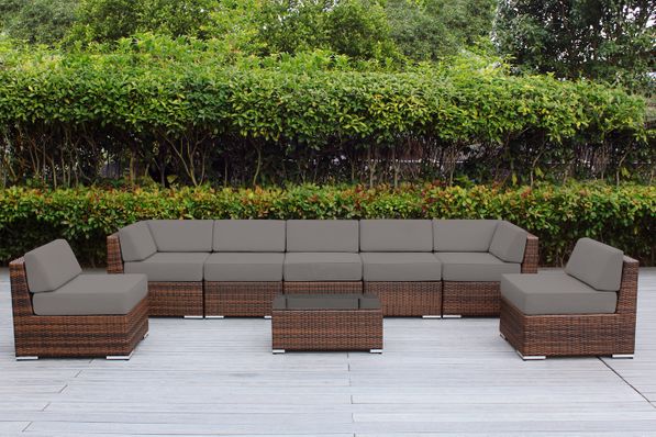 Fully Assembled Rainshield Patio Furniture 8 Piece Sectional with 6 inch Water Protection Cushions