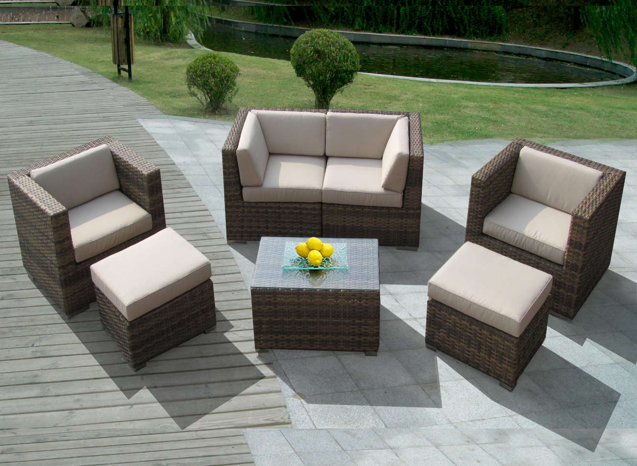 Ohana Depot 7 Piece Outdoor Patio Wicker Furniture Sectional - Mixed Brown Wicker