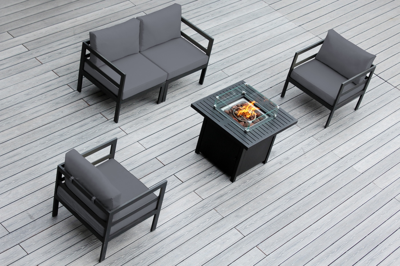 Ohana Depot 5 Piece Aluminum Outdoor Patio Sectional Set with Club Chairs
