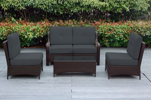 Fully Assembled Ohana 5-Piece Summit Collection Outdoor Patio Wicker Seating Set, Oversized High-Back Chairs with 6" RainShield Cushions