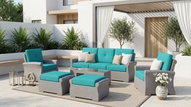 Ohana Rainshield 8 Piece Outdoor Aluminum Wicker Patio Furniture Oversize Seating Set with High Tall Back & 6 inch Waterproof Cushions Ohana Rainshield 8 Piece Outdoor Aluminum Wicker Patio Furniture Oversize Seating Set with High Tall Back & 6 inch Waterproof Cushions