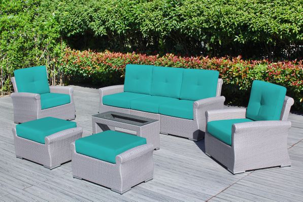 Ohana Luxury Rainshield 8 Piece Outdoor Patio Furniture Oversize Seating Set with High Tall Back & 6 inch Rainshield Cushions 