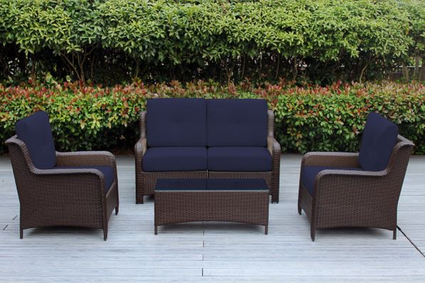 Fully Assembled Ohana 5-Piece Summit Collection Outdoor Patio Wicker Seating Set, Oversized High-Back Armchairs with 6" RainShield Cushions