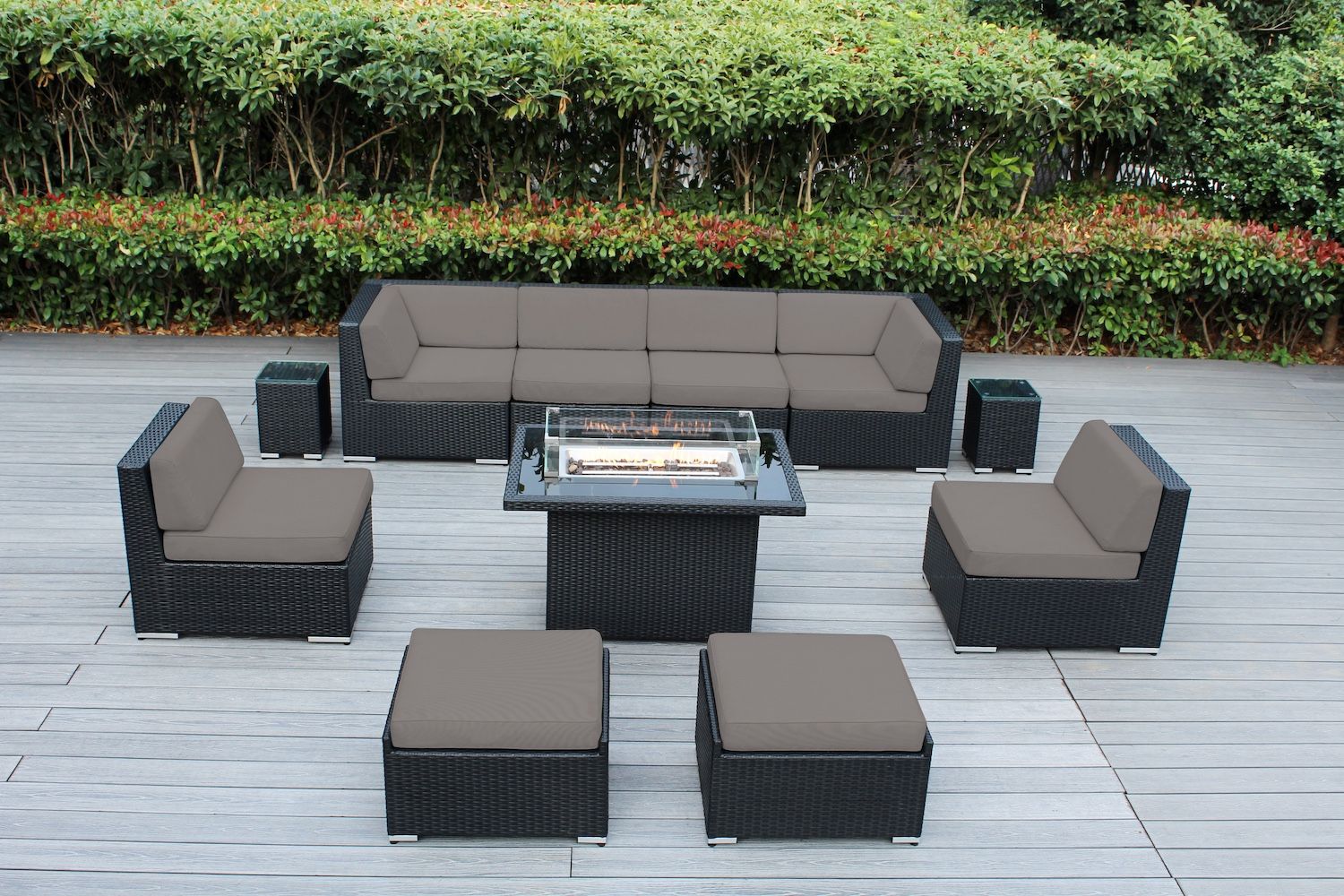 11 Piece Ohana Outdoor Patio Furniture Black Wicker Conversation