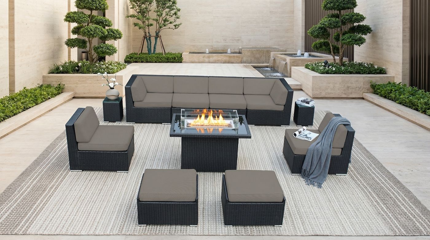 11 Piece Ohana Outdoor Patio Furniture Black Wicker Conversation