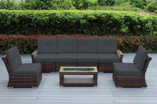 Ohana Depot Outdoor Patio 7-Piece Luxury Oversized Seating Set - Tall Back with 6 Inch Rainshield cushion