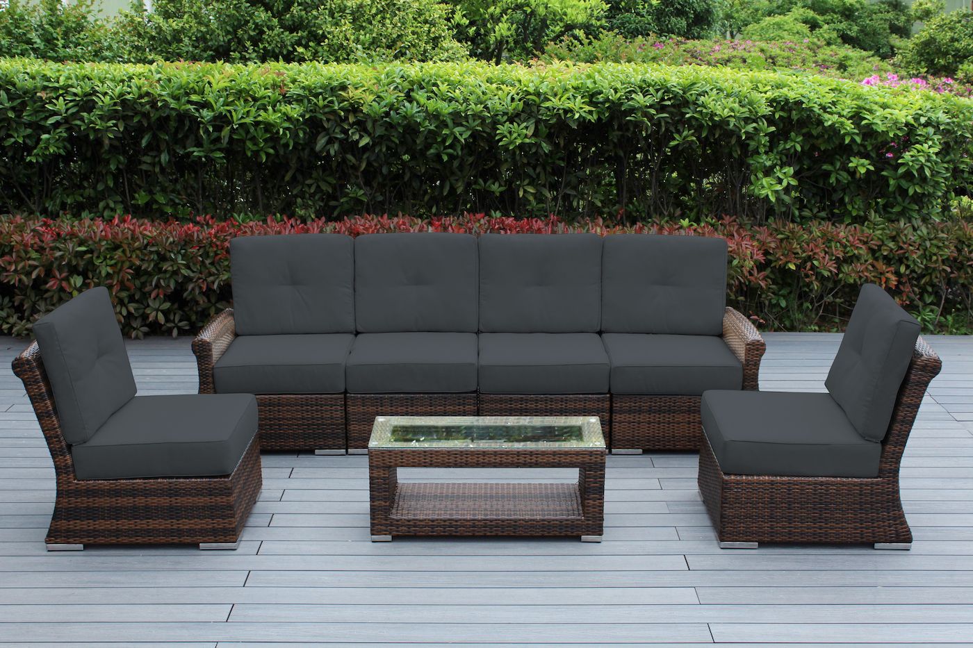 Ohana Outdoor Patio Wicker Furniture 7-Piece Luxury Seating Set