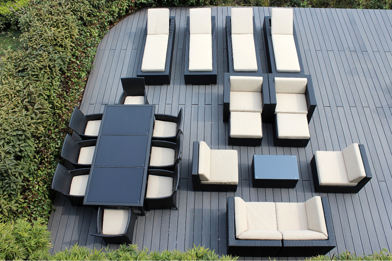 OHANA OUTDOOR PATIO WICKER SOFA, DINING AND CHAISE LOUNGE 22 PC SET