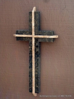 Brown Granite Wall Cross, Travertine Accents- Dimensional 