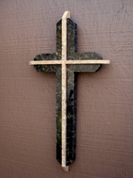 Brown Granite Wall Cross, With Travertine Accents- Rounded Edges
