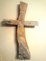 Curved Silver and Gold Schist Stone Wall Cross 