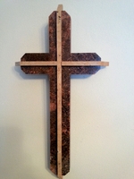Dimensional Wall Cross - Red Granite With Travertine - Angled Edges