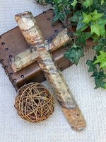 Granite Wall Cross-  Gray, Rust, Angled Cut, Broken Top