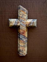 Granite Wall Cross- Gray, White and Rust, Angled Cut 