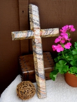 Granite Wall Cross - Gray, White and Rust, Angled Cut