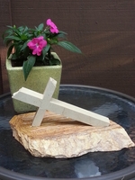 Leaning Cross- Terrazo Marble on Limestone Base