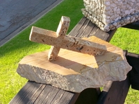 Leaning Travertine Cross on Limestone Base