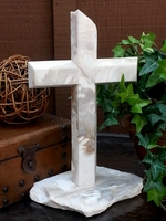 Marble Standing Cross- White, Tan, Gray Angled, Broken Base II