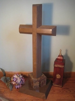 Oversize Standing Cross - Brentwood Sandstone With Rainforest Granite