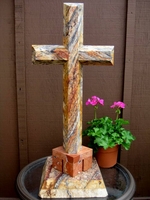 Oversize Standing Granite Cross -  Gray,White, Rust Terracotta  Base