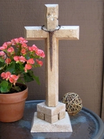 Oversized Standing Cross - Travertine, With Nail and Crown