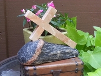 Peach Marble Cross Leaning on Lake Superior Stone 