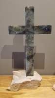 Peacock Granite Standing Cross in Limestone Base